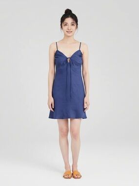 NWT Self Contrast Linen Dress Size S